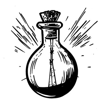 recommend clip art: Illustration of a magic potion bottle with a black and white background