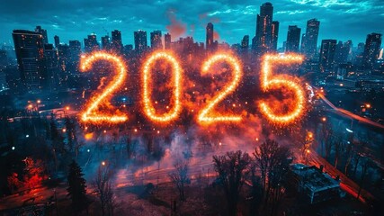 Celebrate New Year's Eve with mesmerizing fireworks display welcoming 2025 in the city skyline