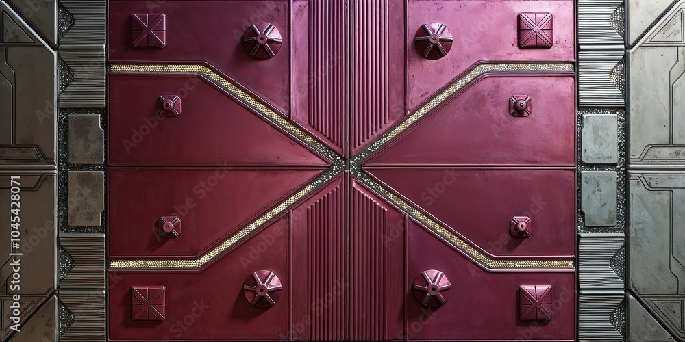 Canvas Prints Futuristic Red Metal Door with Geometric Design