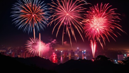 Beautiful firework display for celebration on the river