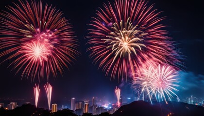 Beautiful firework display for celebration on the river