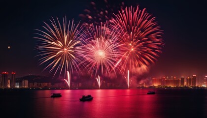 Beautiful firework display for celebration on the river