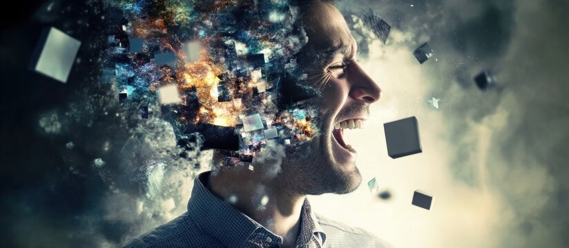 A man with his head exploding with data, information, and ideas.