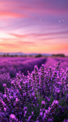 Fototapeta premium Tranquil Lavender Sunset: A Vibrant Field in Purple Hues