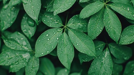 Fototapeta premium Water Droplets on Green Leaves After Rain