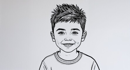Hand drawing clipart of a young boy with short, spiky hair on plain white background