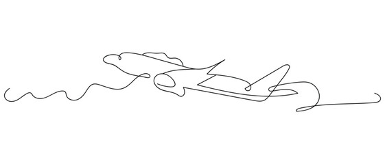 One continuous line drawing of Airplane path. Business Concept of world travel and international flight airline in simple linear style. Air plane trip in Editable stroke. Contour vector illustration