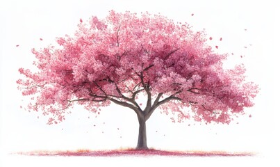 Obraz premium Watercolor cherry blossom tree in full bloom, with soft pink petals, vibrant and gentle, 3D illustration
