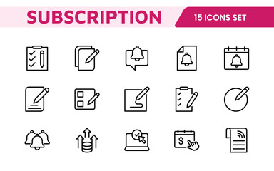 Subscription Services Icon Set. Modern and sleek icons for subscription-based platforms, perfect for enhancing user interfaces, streaming apps, SaaS products, and membership management.