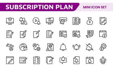 Subscription Services Icon Set. Modern and sleek icons for subscription-based platforms, perfect for enhancing user interfaces, streaming apps, SaaS products, and membership management.