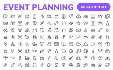 Event Planning Icon Set. Stylish and functional icons for organizers, perfect for scheduling, venue management, and event promotion, ideal for apps, websites, and marketing materials.