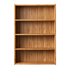 Wooden bookshelf with five spacious, empty shelves., transparent background