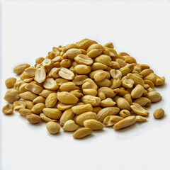 Close-up of a pile of unshelled peanuts on a clean white background