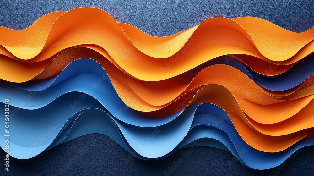 Poster there is a wavy background with textured patterns that are blue and orange.