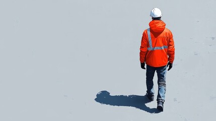 In this illustration, a construction worker is shown wearing a hard hat and safety vest while standing against a blue background.
