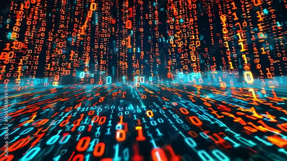 Poster mesmerizing digital data streams an abstract matrix of binary code and technology flowing through vi