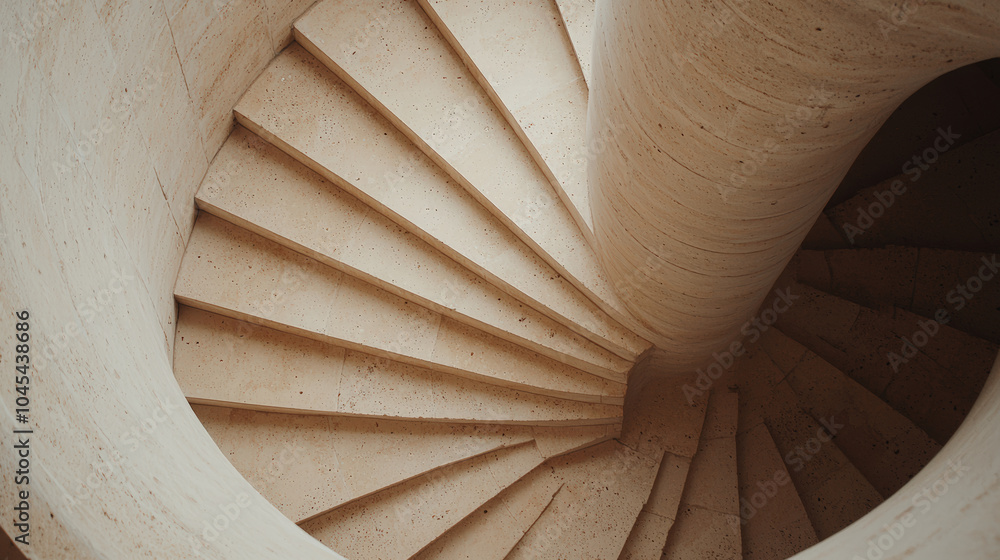 Poster close up view of spiral staircase showcasing its elegant design and smooth curves. light colored sto