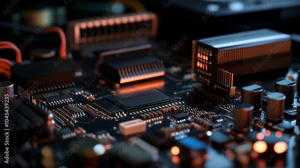Poster close-up of a circuit board with glowing components.