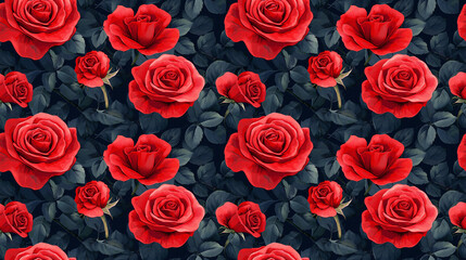 Illustrations of red roses flowers for textile printing