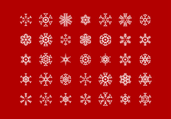 Set of cute snowflake icons on isolated background New Year ornament Symbols for mobile apps and website design. Flat snowflake icons, silhouette.