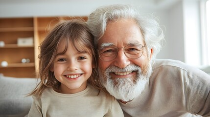 Grandfather and granddaughter sharing a joyful moment at home