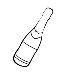 cartoon, hand drawn, vector, sketch, illustration of bottle of champagne and glasses of champagne. a bottle of champagne, vector sketch illustration. Vector illustration