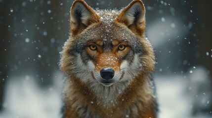 Obraz premium The black nose and sharp eyes of this wolf are striking features in this detail-rich painting.