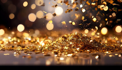 golden glitter confetti creating party atmosphere