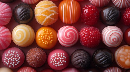 Obraz premium A close-up overhead shot of an assortment of colorful chocolate candies.