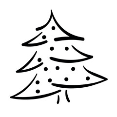 Hand drawn Christmas tree isolated on a white background. Ink vector illustration. Abstract vector line. Modern brush calligraphy. Vector illustration