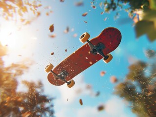 Skateboard Flipping in Mid Air with Nature Background