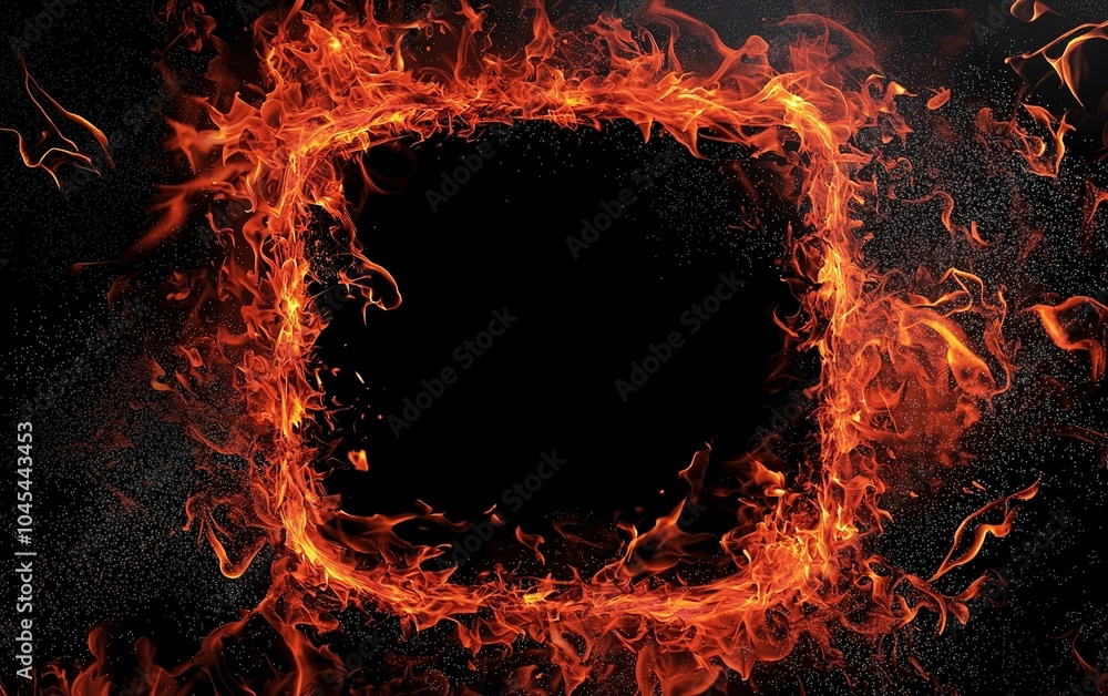 Aufkleber flames erupting in a square shape against a dark background, creating a striking visual effect remin