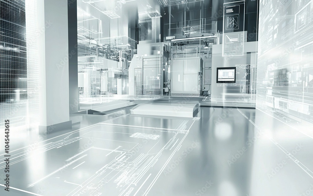 Poster futuristic digital workspace with holographic interfaces and advanced technology elements