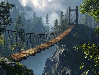 Fototapeta premium Scenic Suspension Bridge in Mountain Landscape