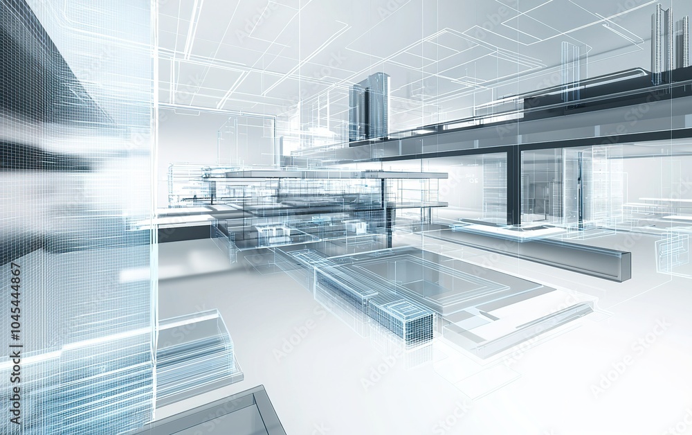 Poster modern architectural design in a futuristic cityscape with transparent structures and sleek lines