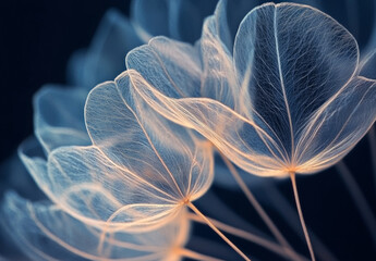 Elegant transparent leaf veins with gentle illumination for nature art design