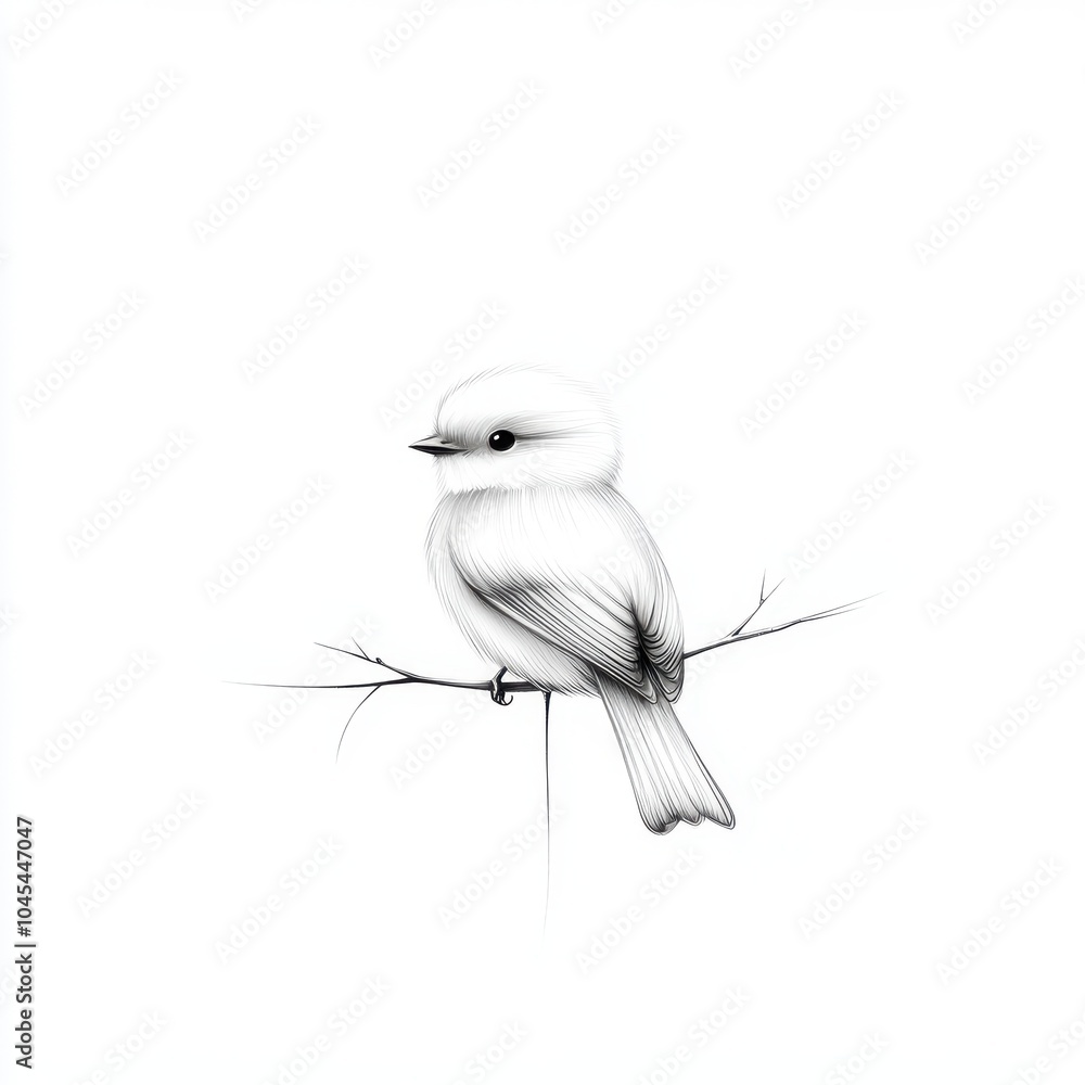 Poster a minimalist sketch of a bird perched on a branch, featuring fine lines and a clean, white backgroun