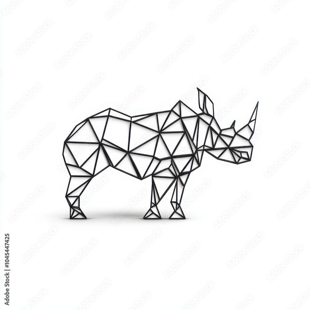 Aufkleber a minimalist, geometric representation of a rhinoceros created with triangular lines, emphasizing mo