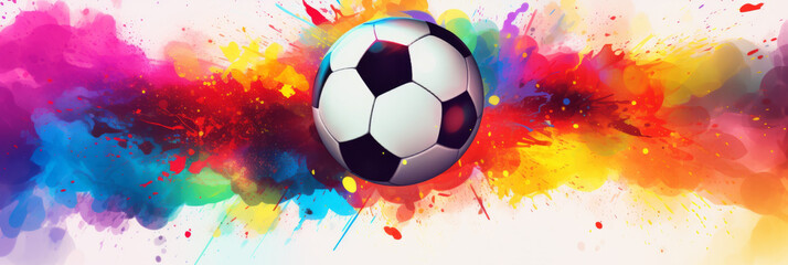 Fototapeta premium Vibrant splash of colorful paint and soccer ball for sports design