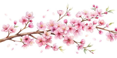 watercolor painting of delicate pink cherry blossom on a white background
