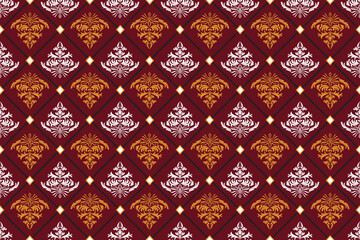 Oriental flora damask seamless pattern embroidery, art ornament print.  Design for tile, carpet, cover, wallpaper, wrapping paper, fabric, clothing, bag, and decoration.