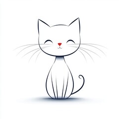 A cute, minimalistic illustration of a smiling cat with whiskers and a heart-shaped nose, exuding charm and playfulness.