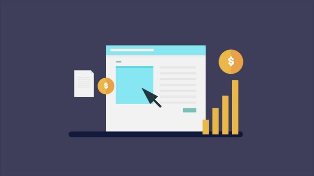 PPC campaign analytics, Pay per click advertising, Cost per click marketing, Digital advertising driving traffic. Animation video clip.