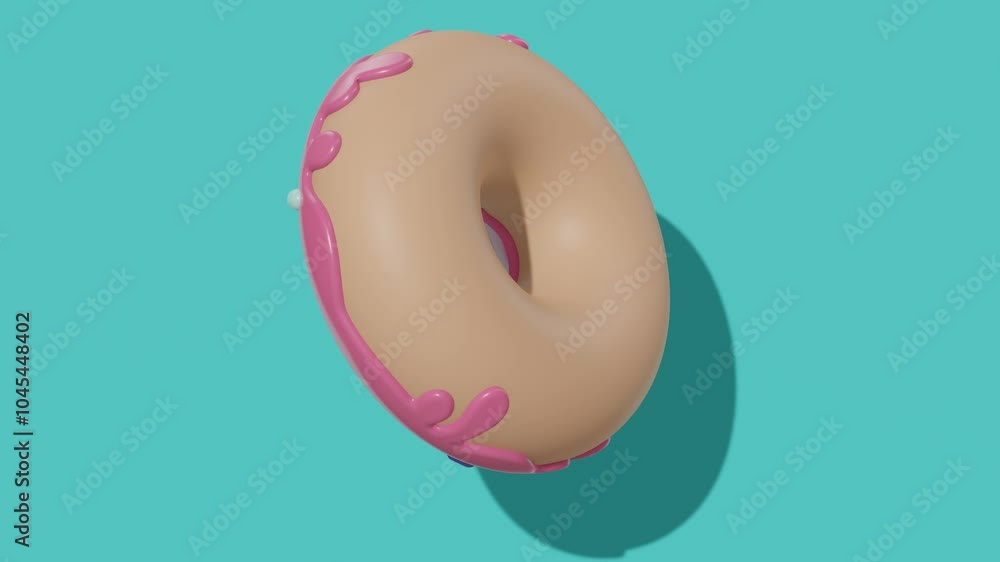 Poster pink glazed donut with colorful sprinkles. minimal modern seamless motion design. abstract loop anim