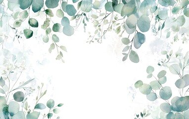 A serene background featuring delicate green leaves and foliage with a soft, white center ideal for invitations or announcements