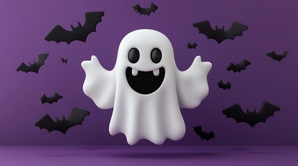 Obraz premium A friendly ghost with bats flying around