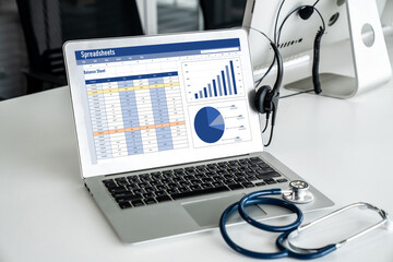 Spreadsheet document information financial startup concept. data and graphs in spreadsheet...