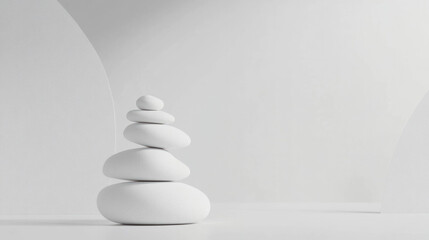 Fototapeta premium stack of smooth pebbles symbolizes balance and tranquility in minimalist setting