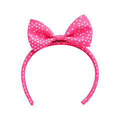 Headband with pink ribbon bow with white polka dots. Isolated on a transparent background.