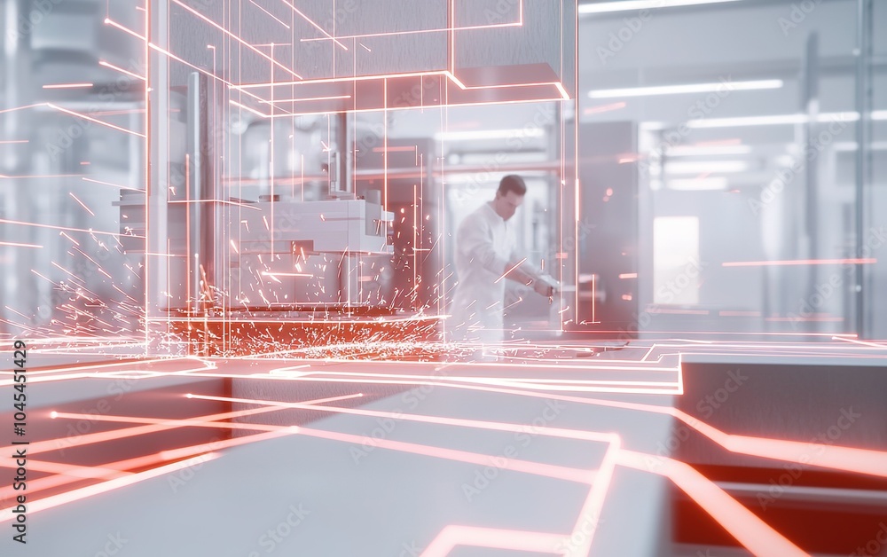 Aufkleber a scientist conducts advanced research in a high-tech laboratory filled with glowing circuits and sp